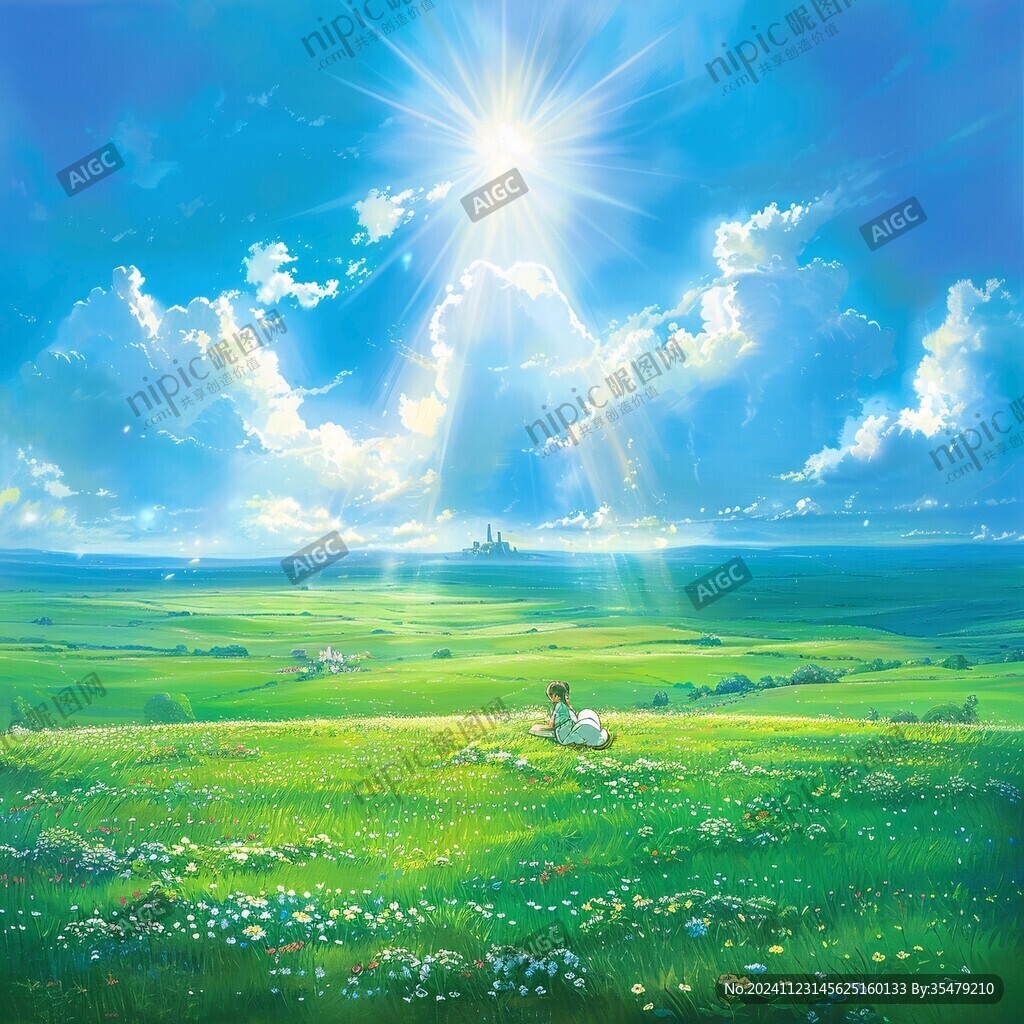 陽光晴朗風景插畫