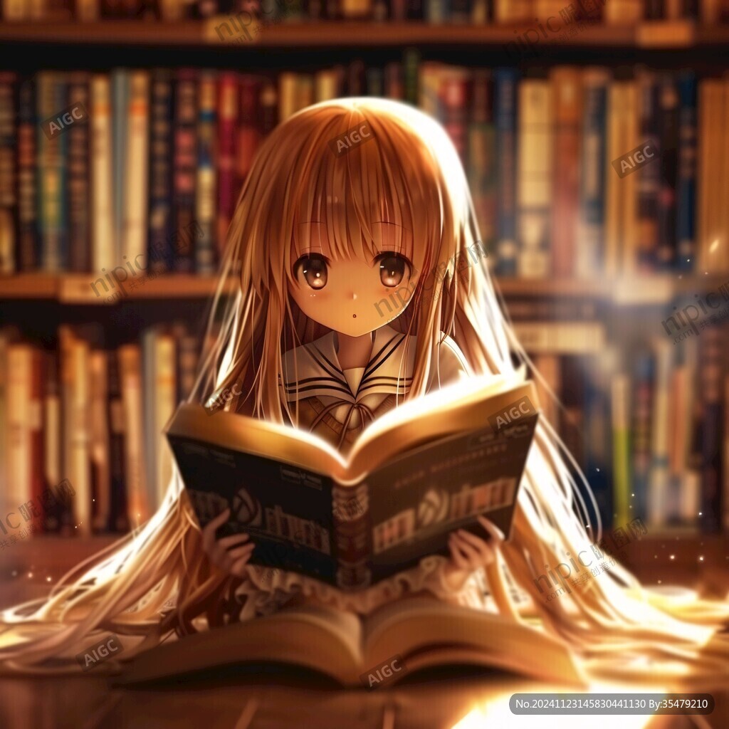 投入看書(shū)的女孩