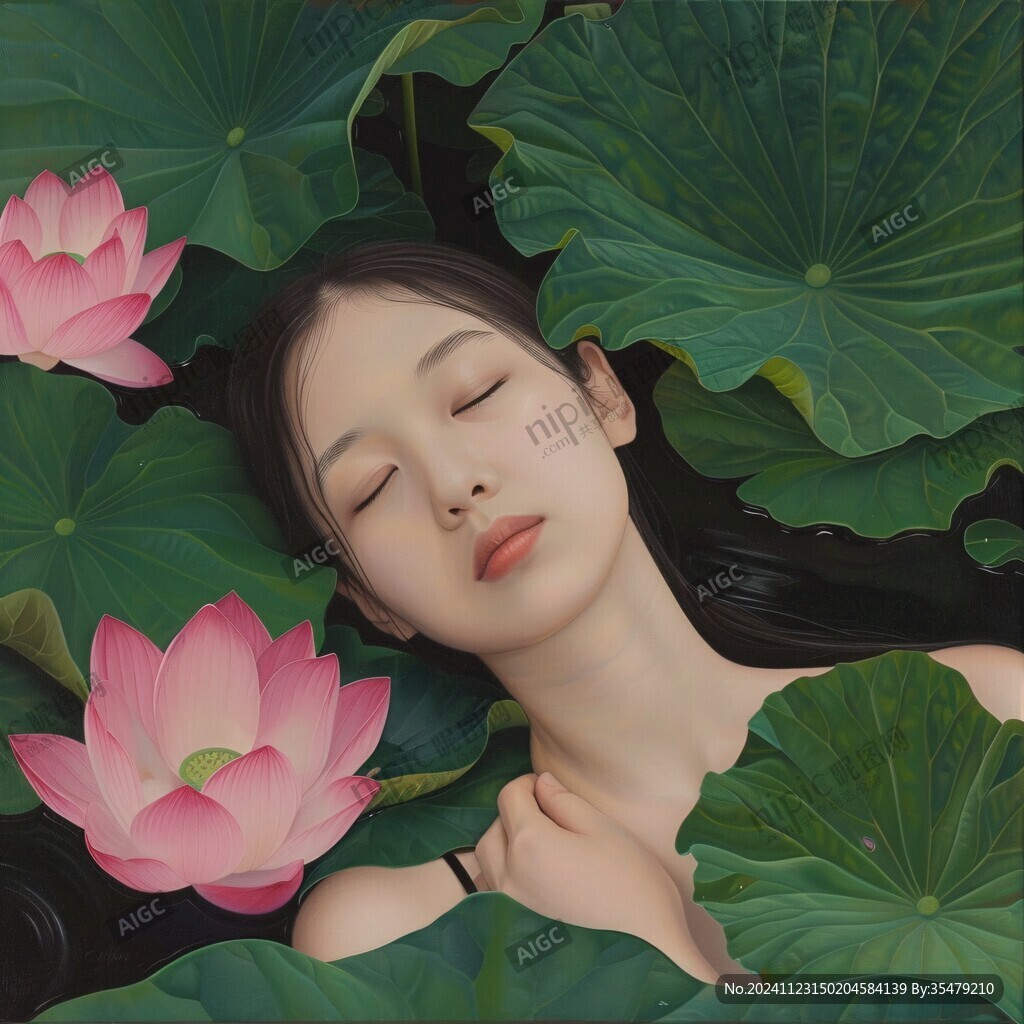 荷葉女孩插畫