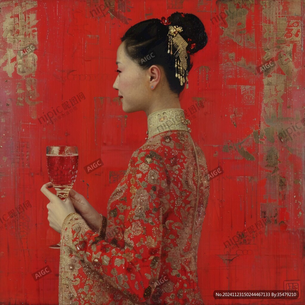 喝紅酒的旗袍美女