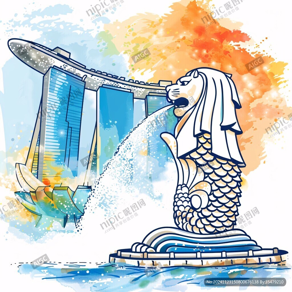 新加坡魚尾獅線稿