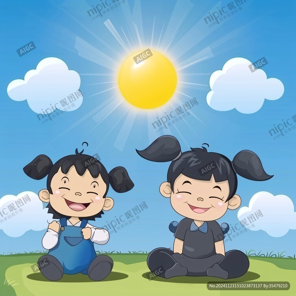 卡通兒童幸福戶外