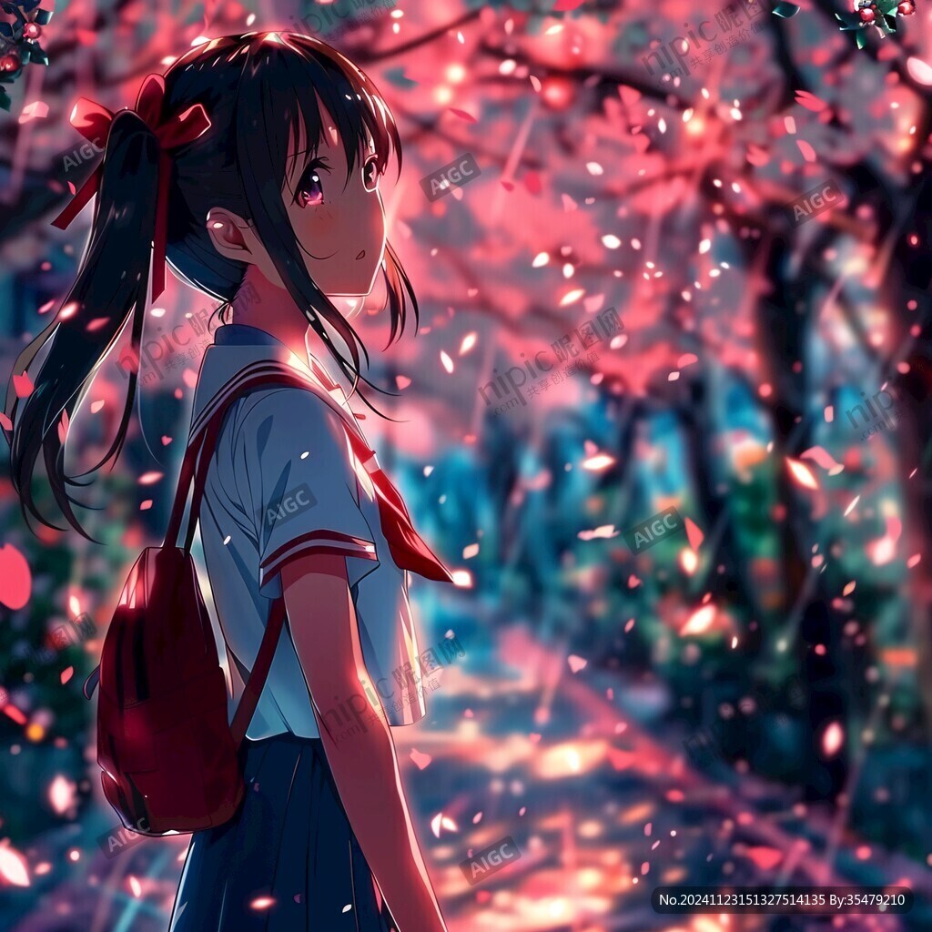 櫻花樹下的少女