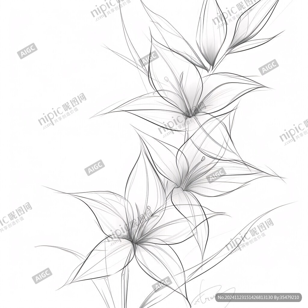 百合線條圖