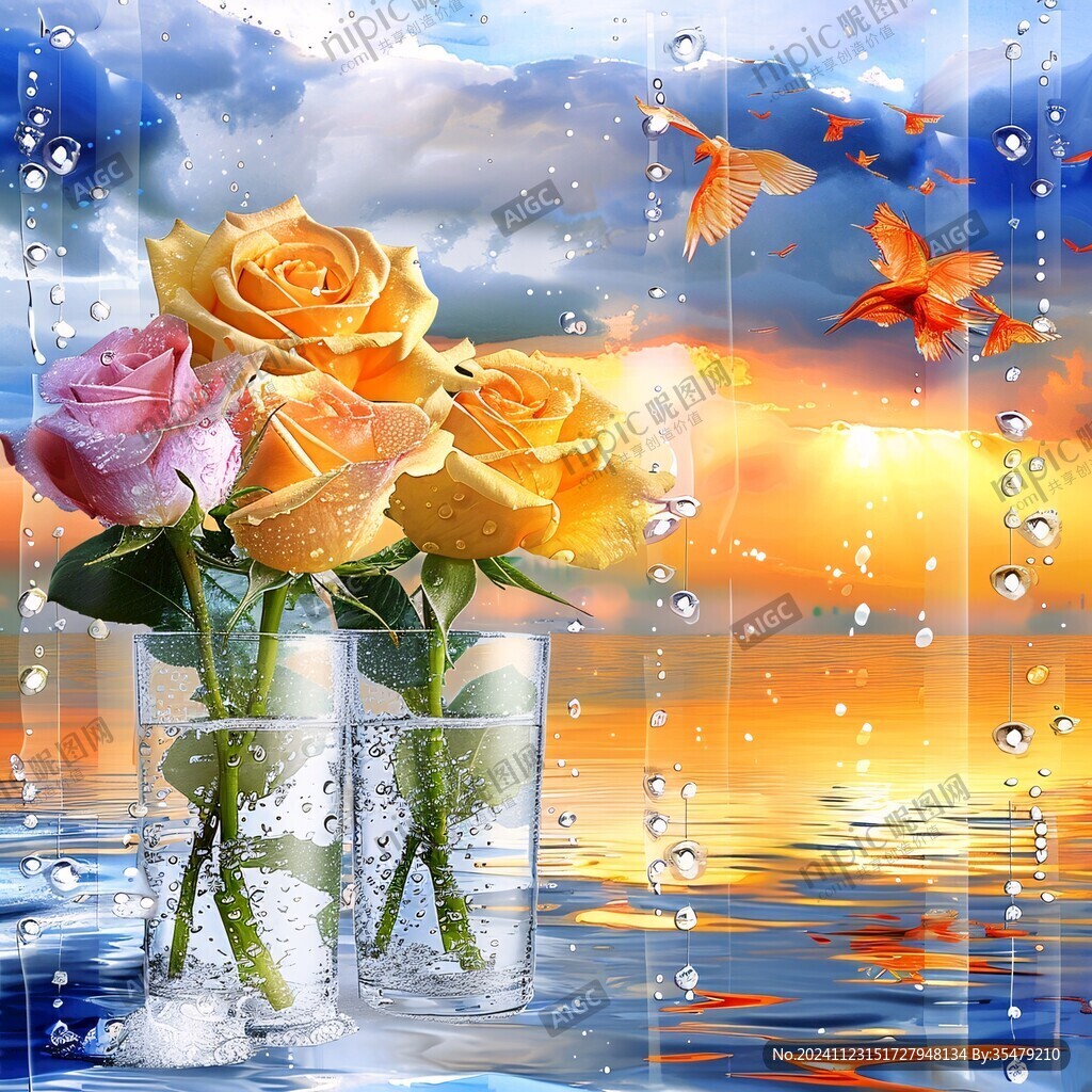 水中倒影玫瑰花