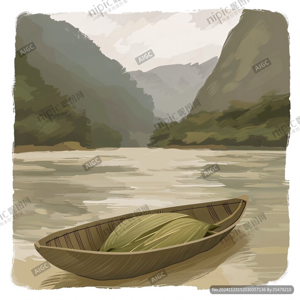 竹筏插畫