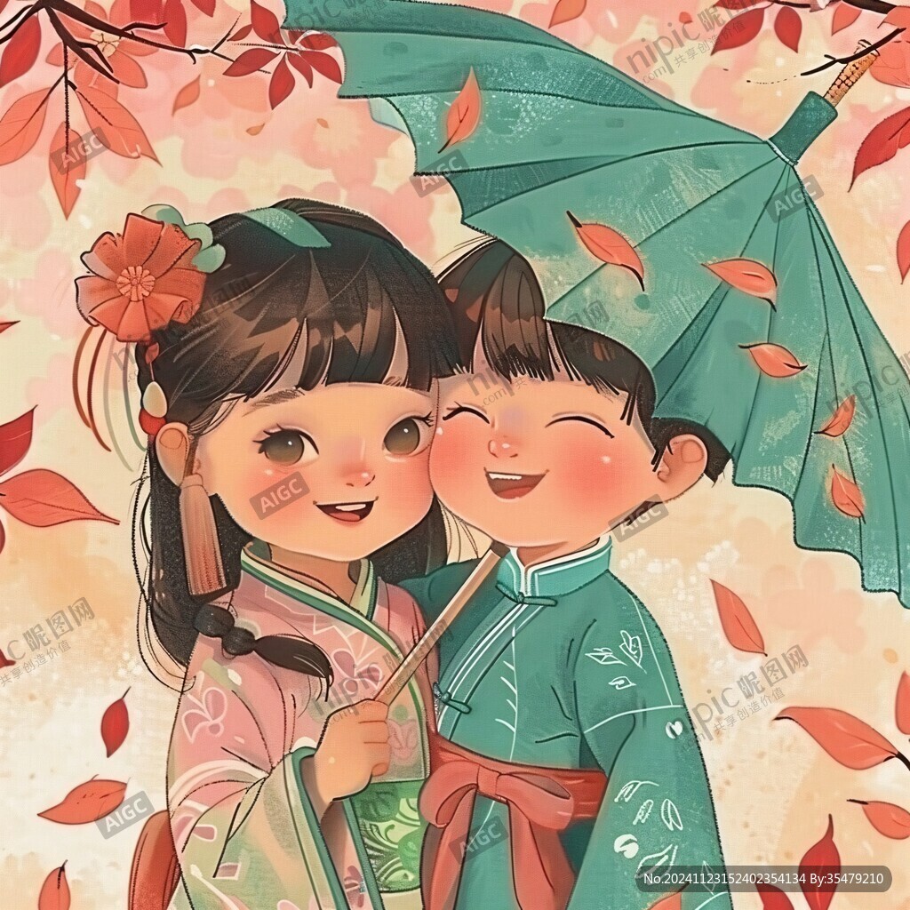 漢族人物情侶插畫