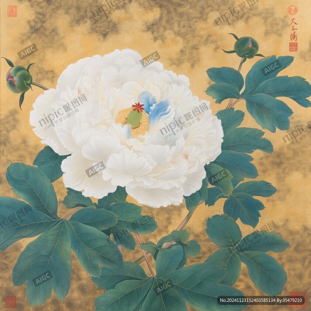 芍藥工筆花鳥圖