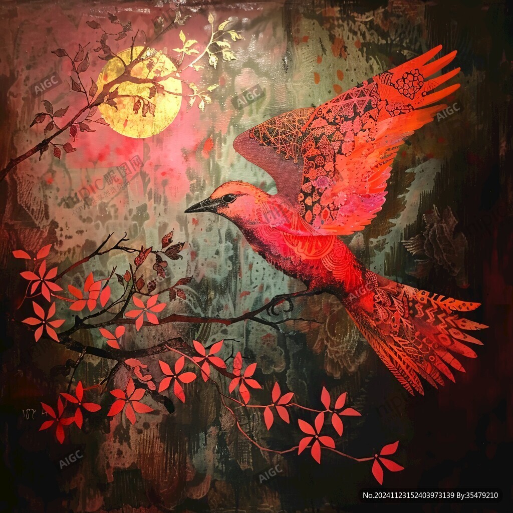 夢幻花鳥油畫
