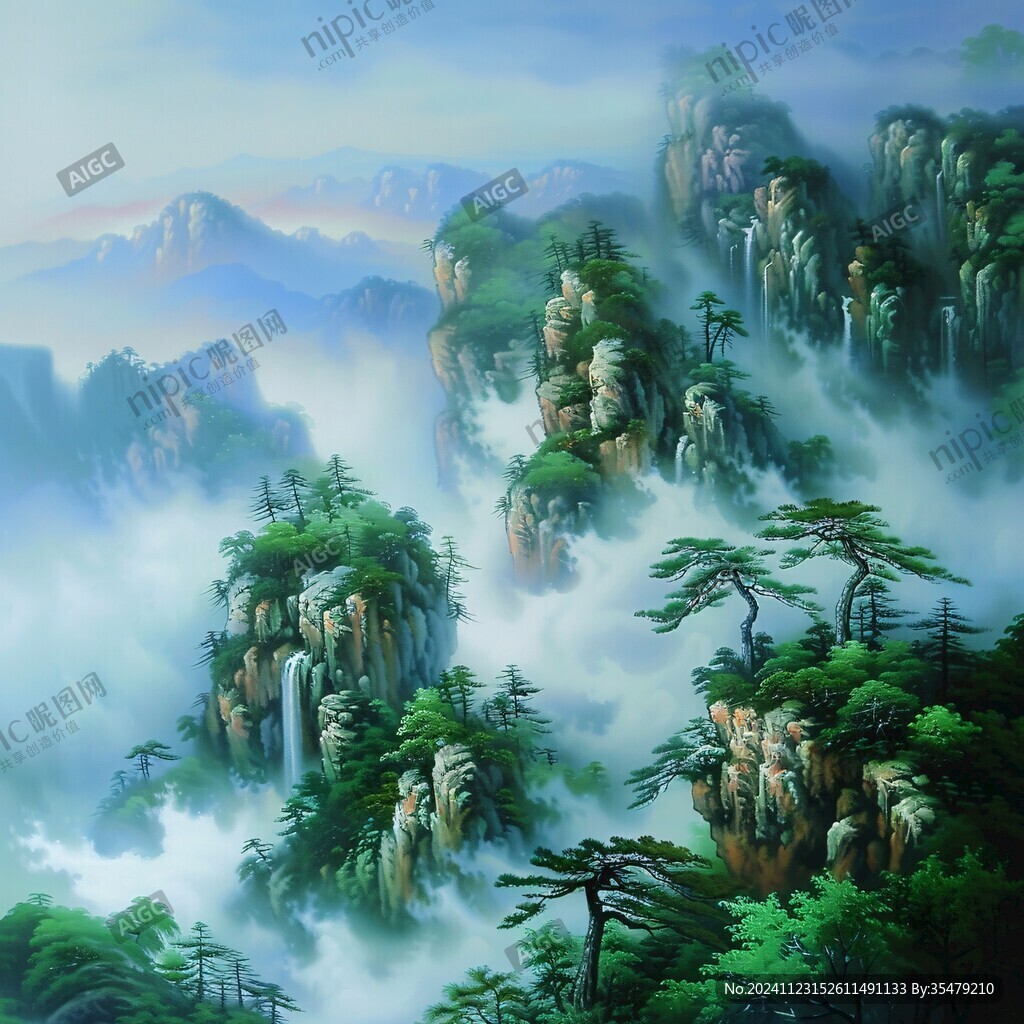 迎客松油畫