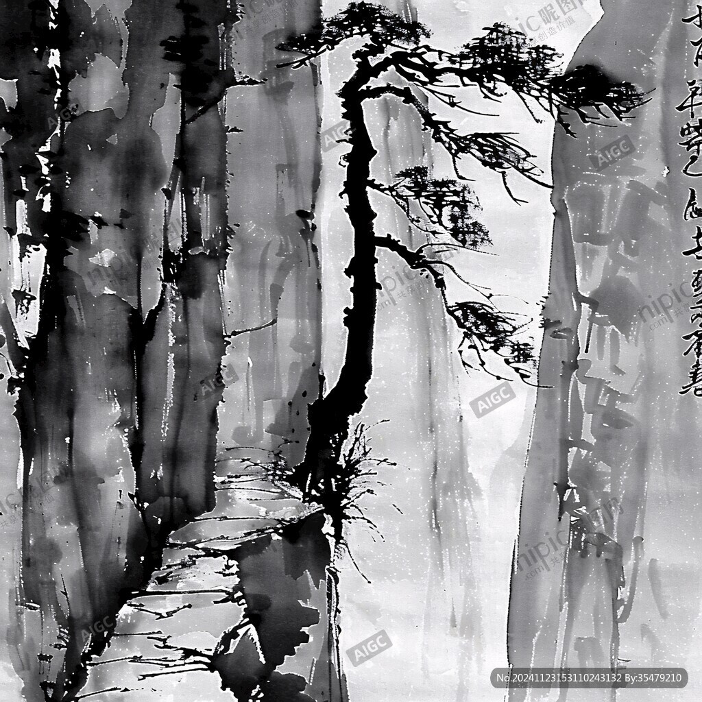 松林水墨畫
