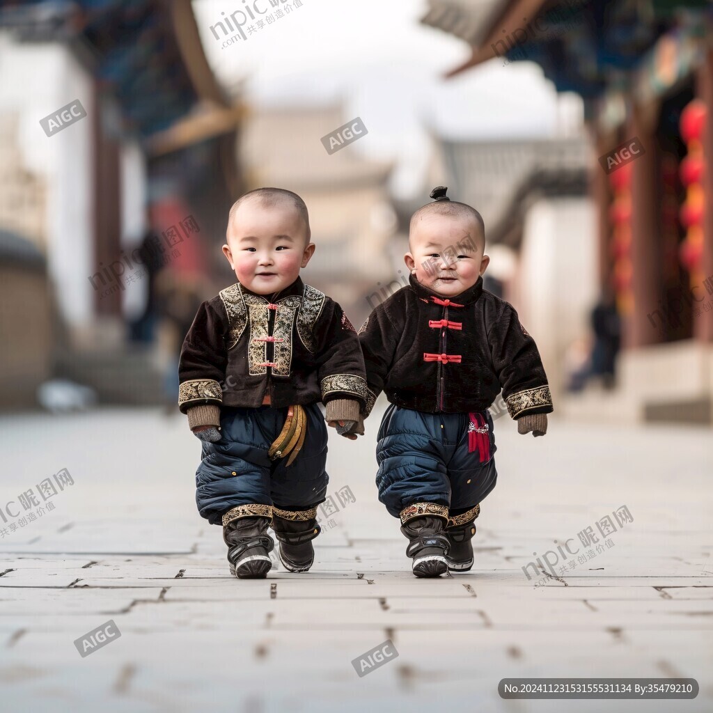 雙童獻瑞