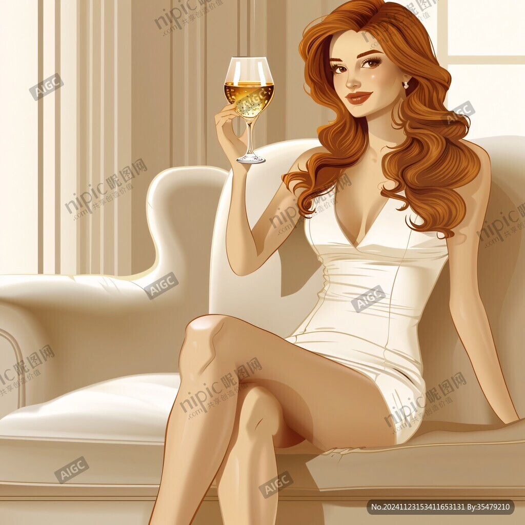 紅酒女人插畫