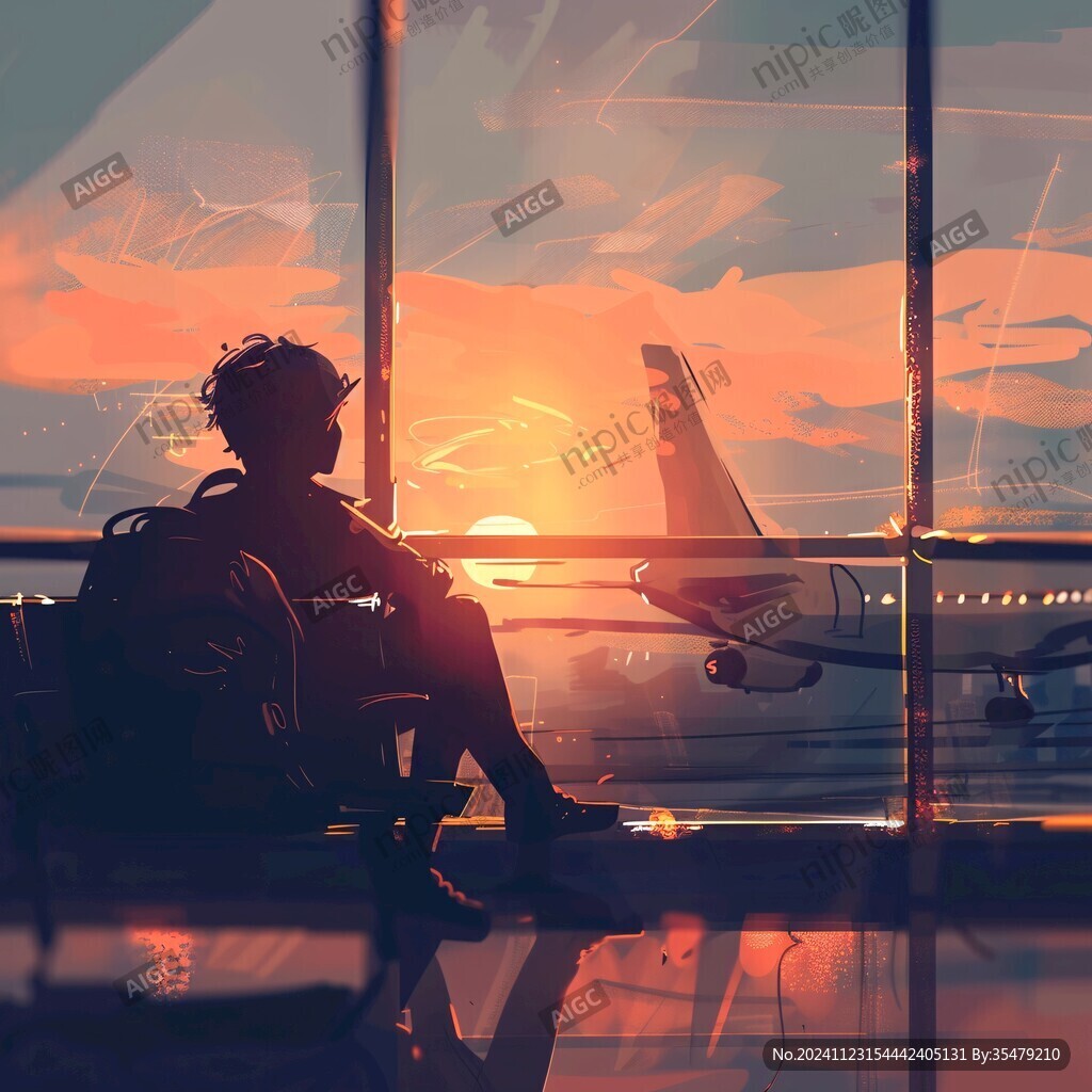插畫夕陽下