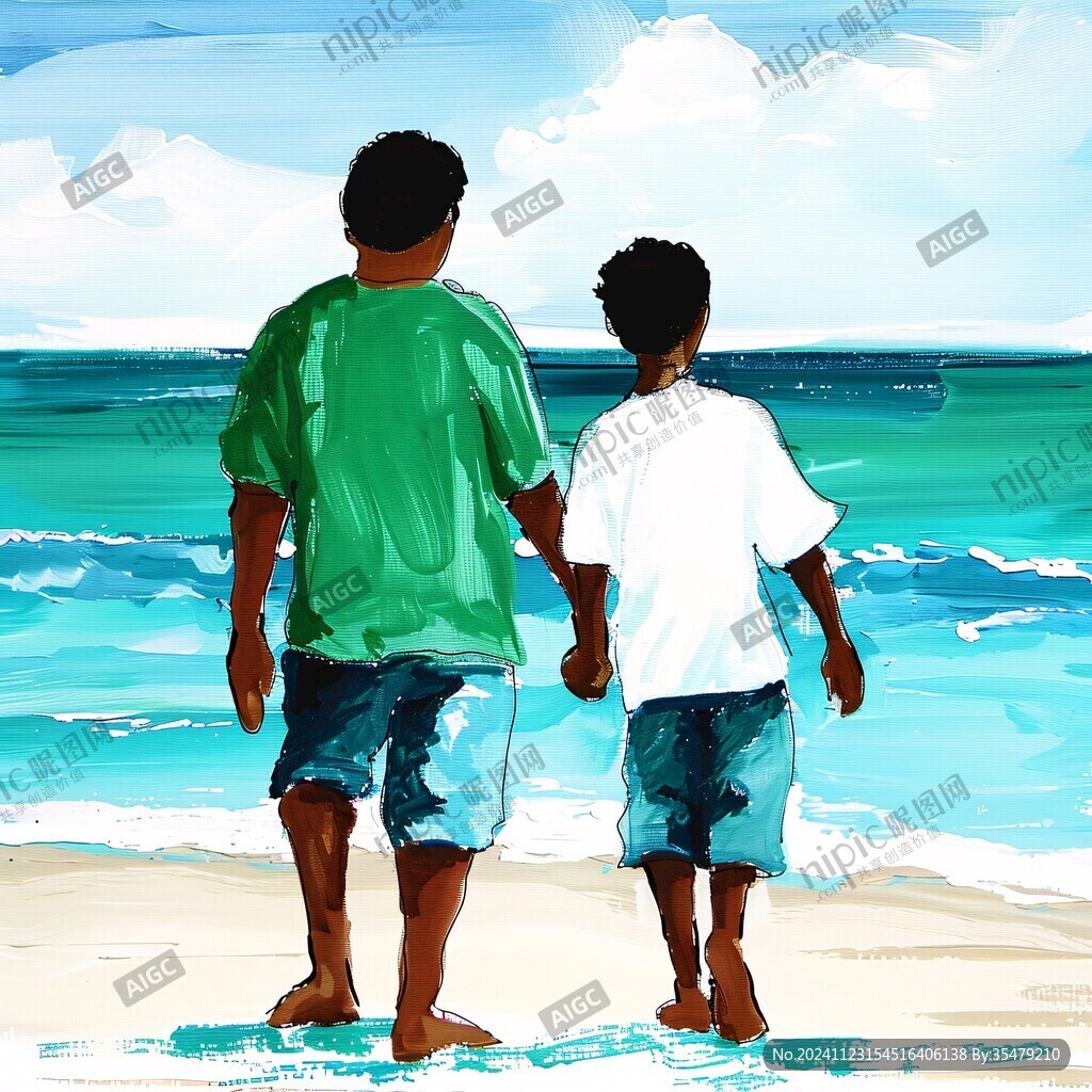 海邊人物手繪