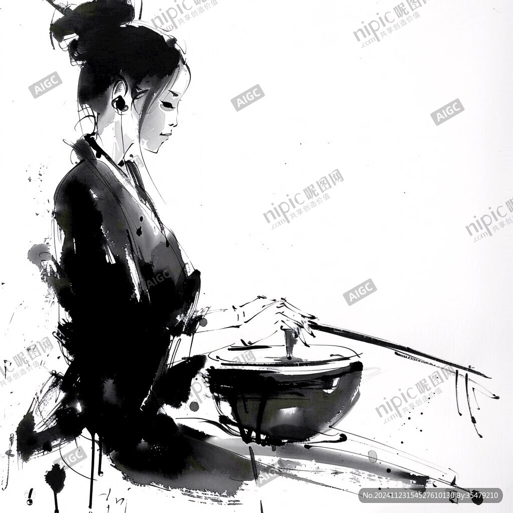 撫琴插畫