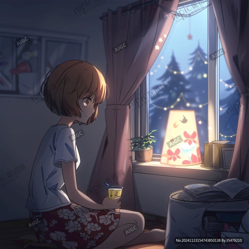 二次元女孩喝奶茶