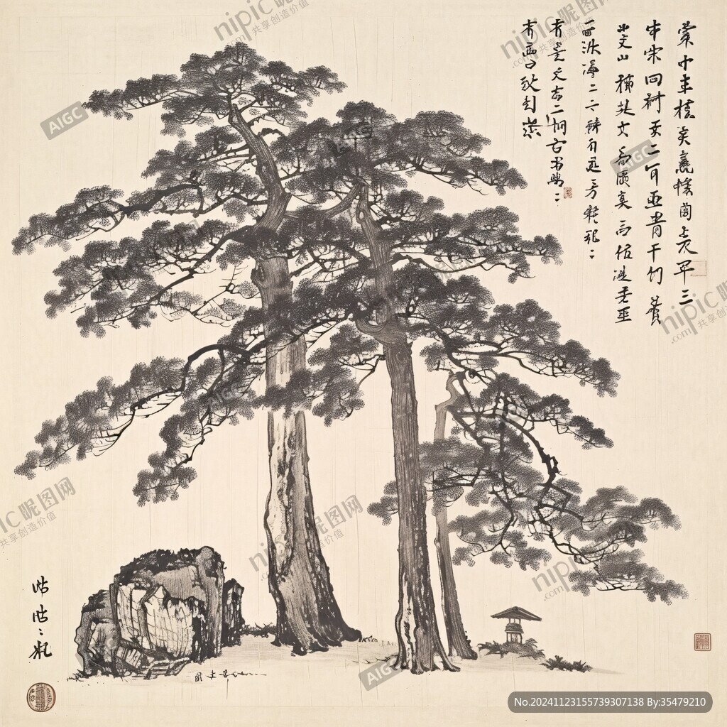 自寫種松圖
