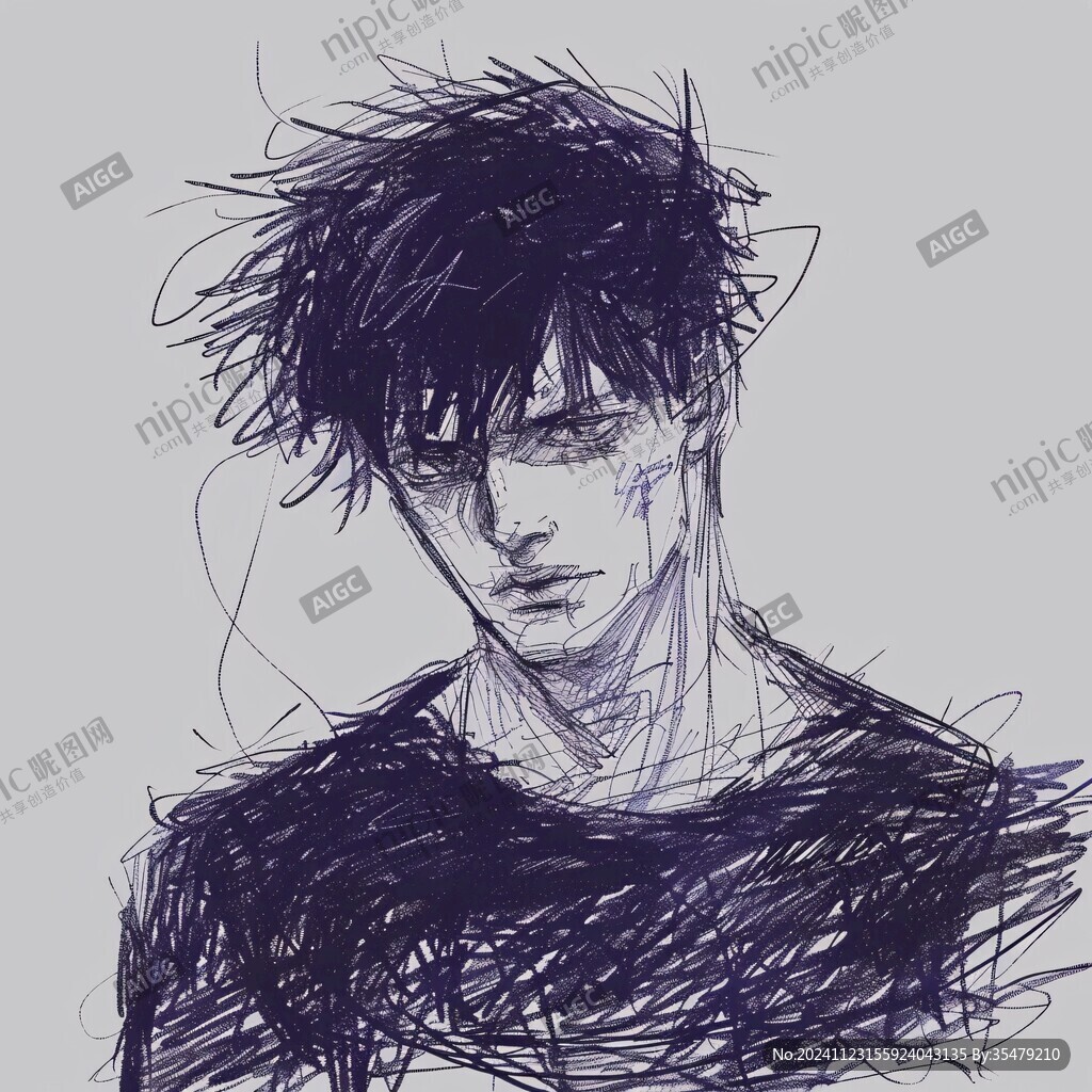男生頭發(fā)素描