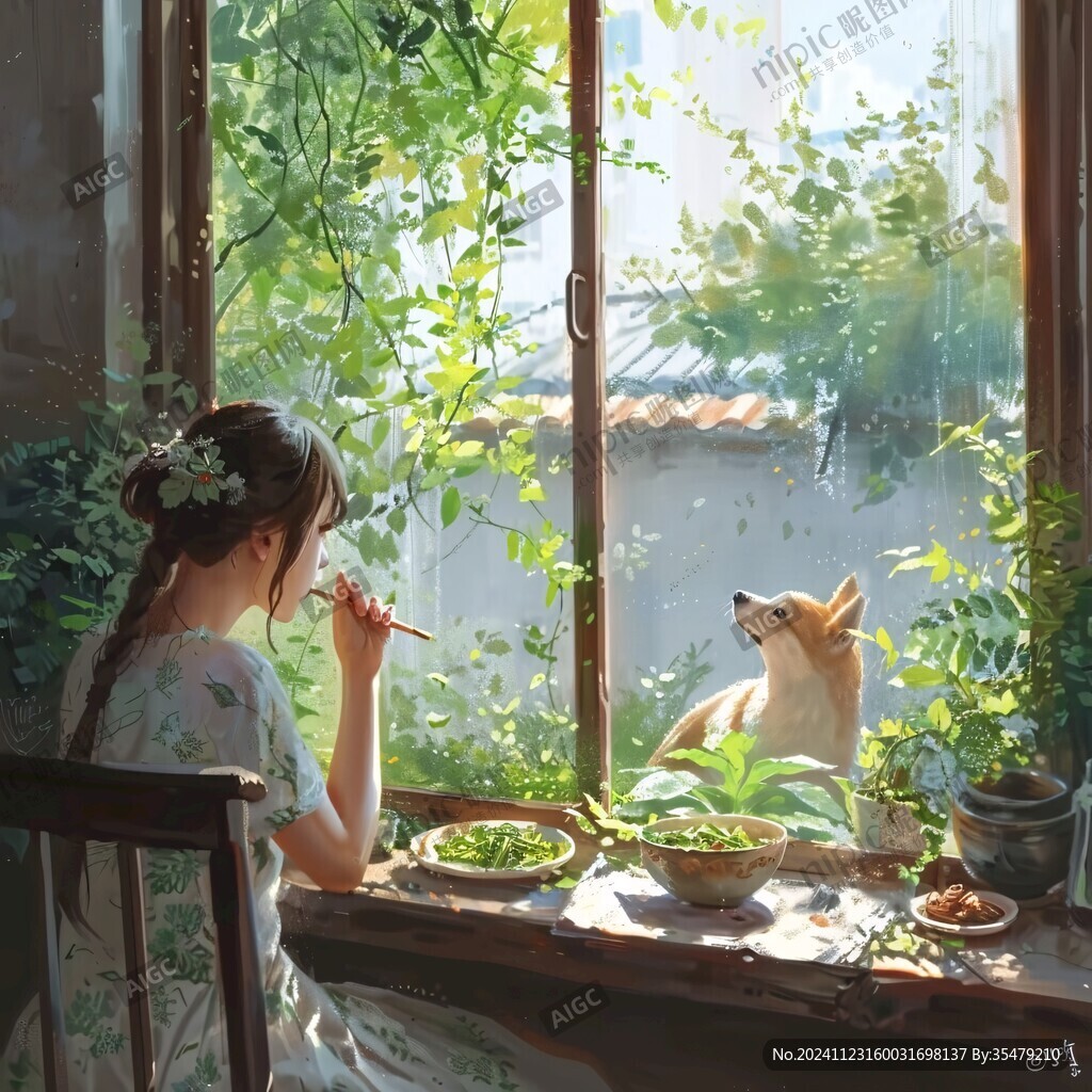 擼貓少女插畫