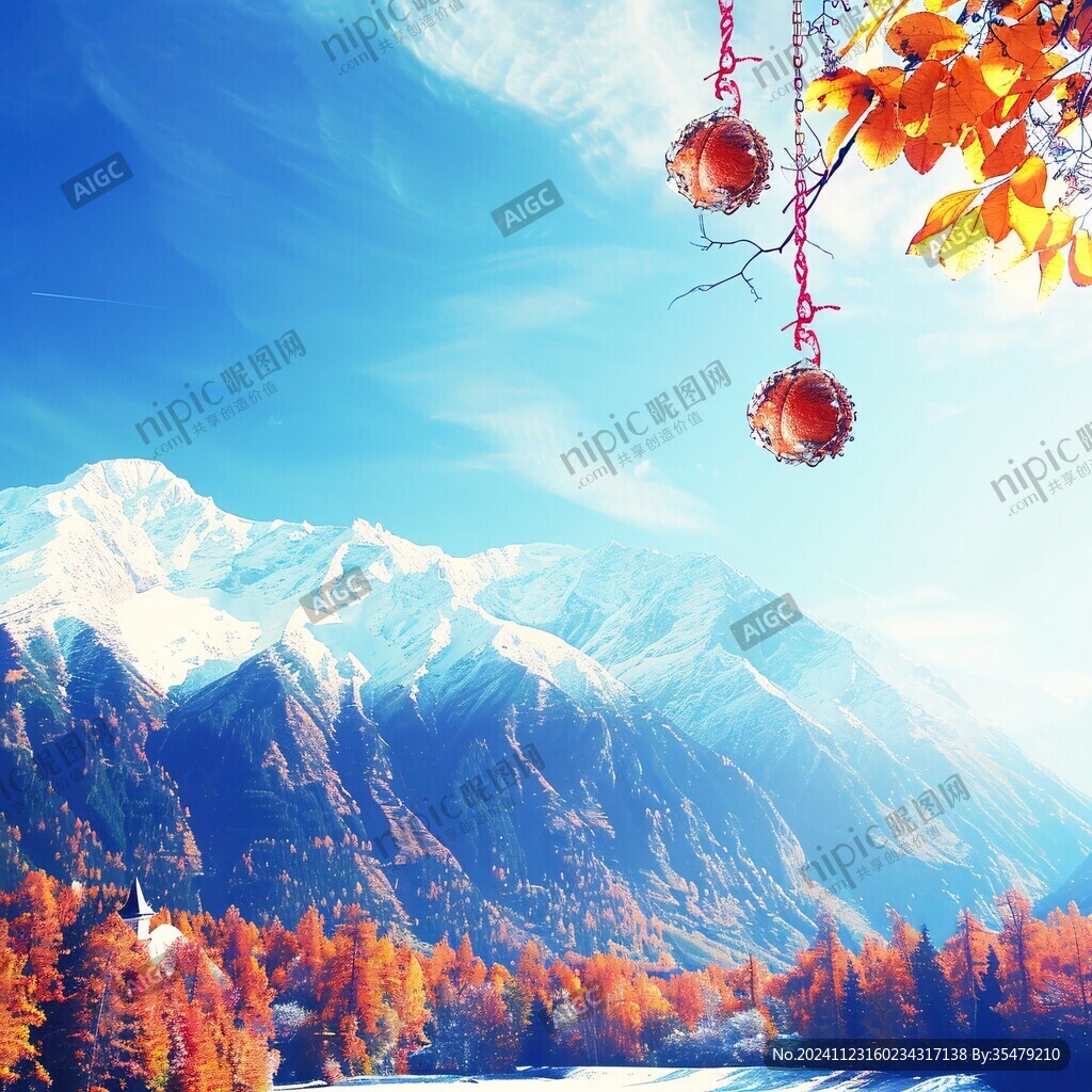 藍(lán)天白雪山峰黃葉金秋