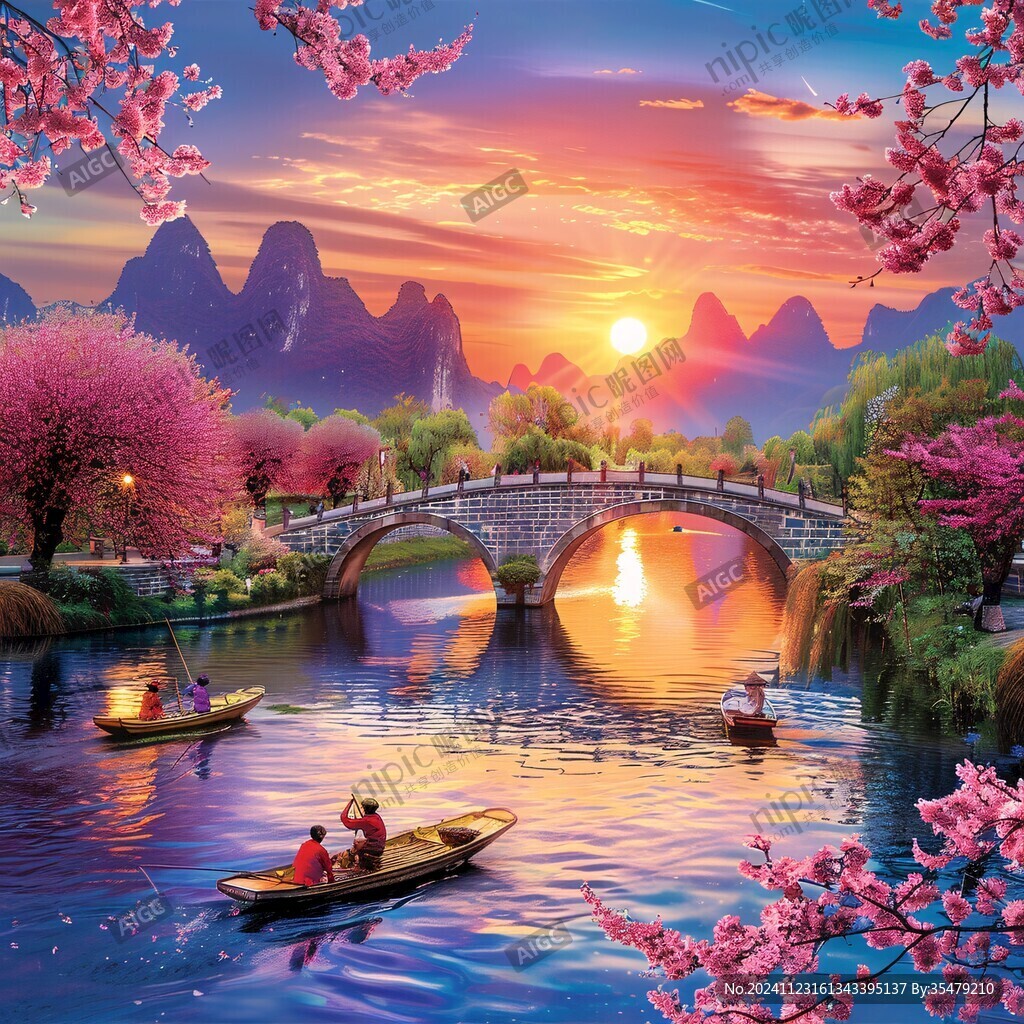 桃花源記古風(fēng)山水插畫