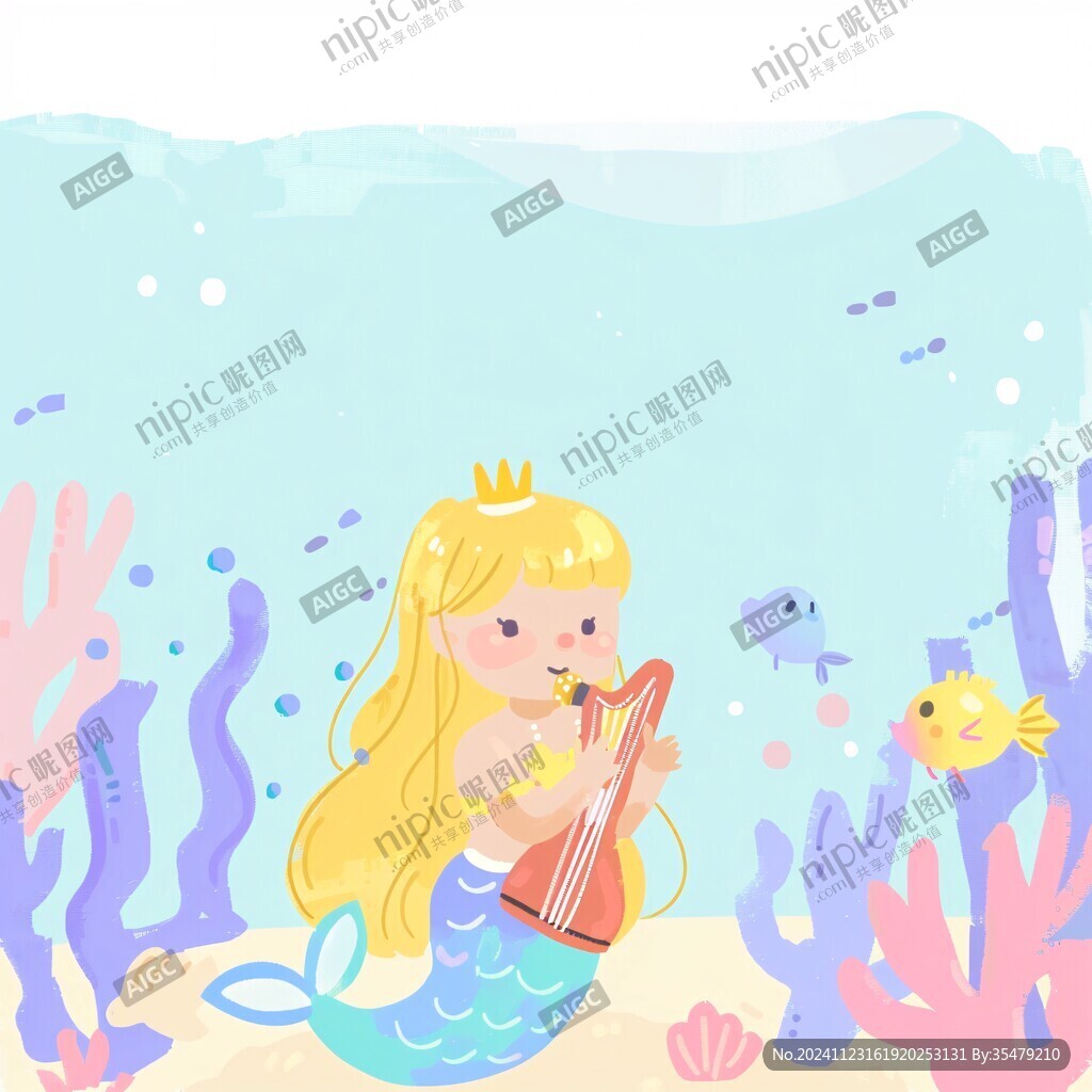 美人魚打招呼插畫