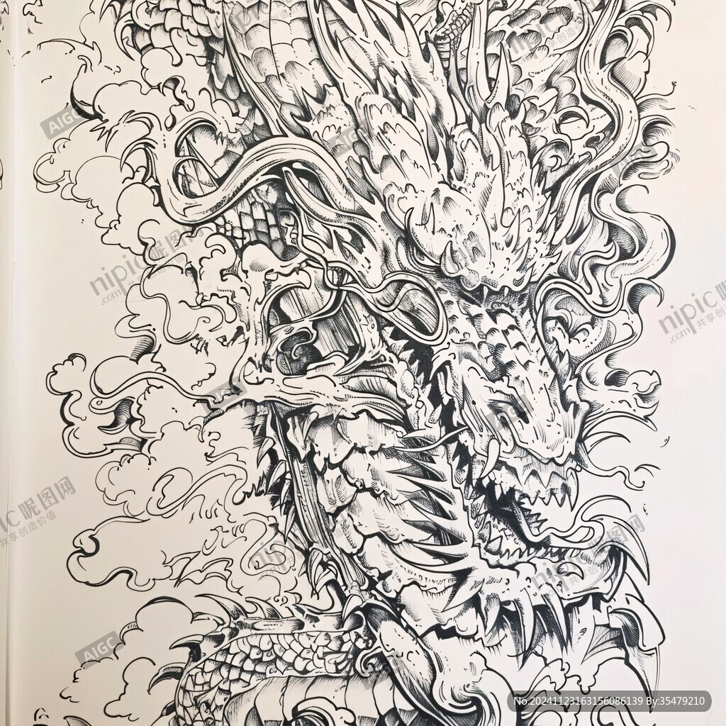 黑白線稿龍