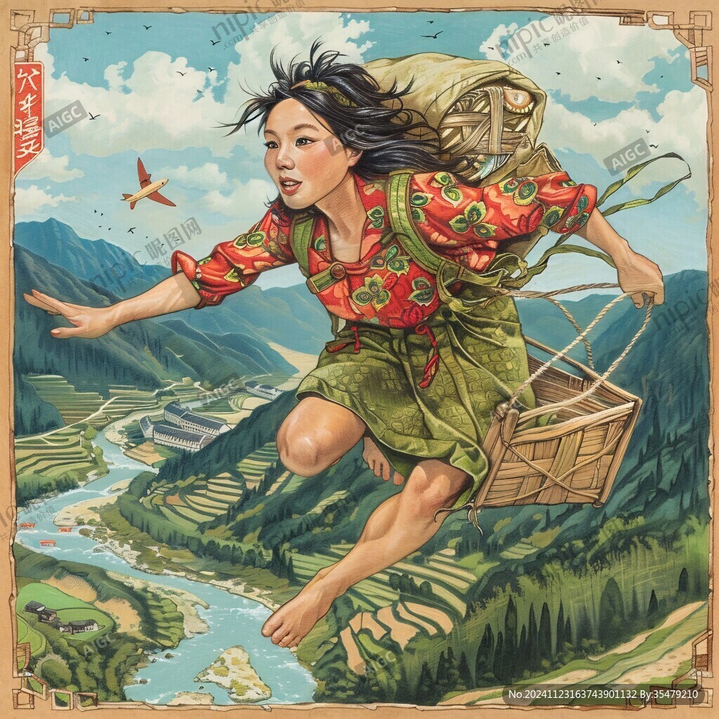 采茶姑娘背簍少女