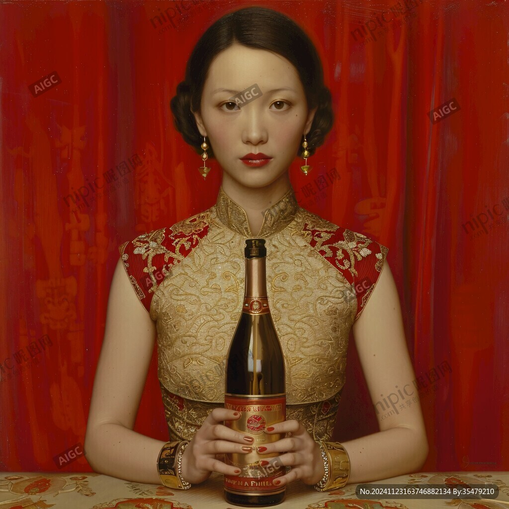 喝紅酒的旗袍美女