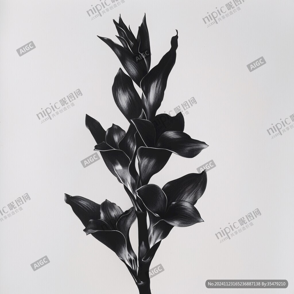 手繪植物黑白簡(jiǎn)約掛畫(huà)
