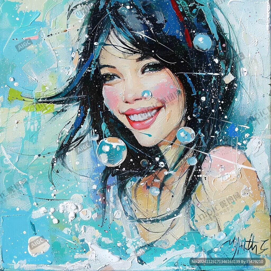 繪長(zhǎng)發(fā)女生落水無(wú)框畫(huà)