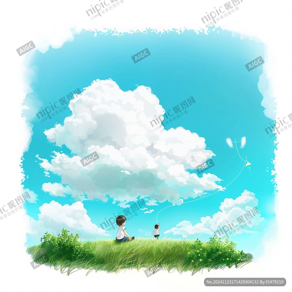 藍天白云下的小朋友