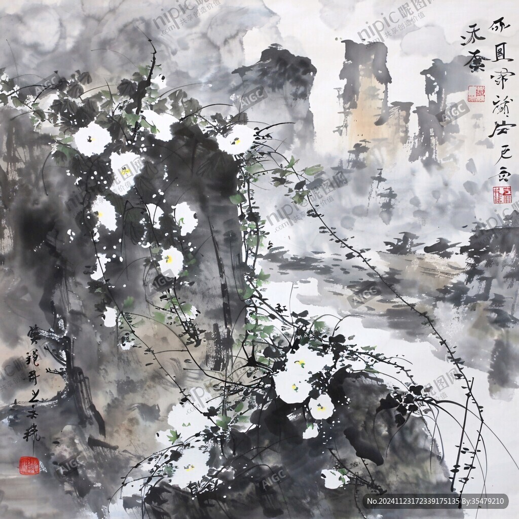 意境花草畫寫意畫