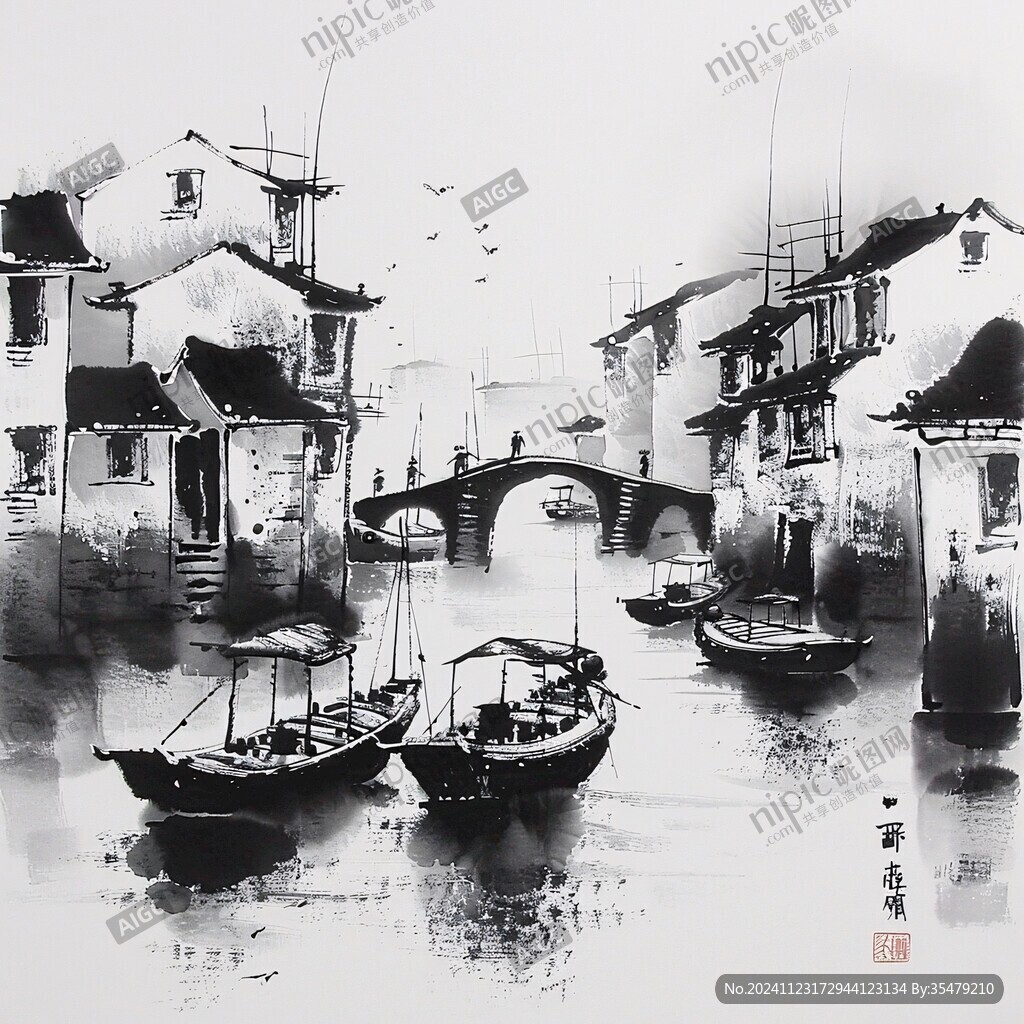水墨江南畫芯
