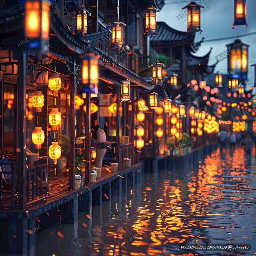 江南古鎮(zhèn)燈籠夜景