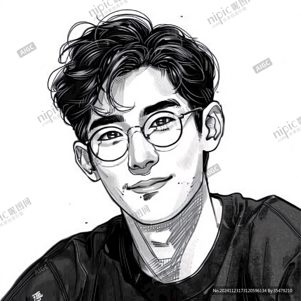 男生頭像黑白稿