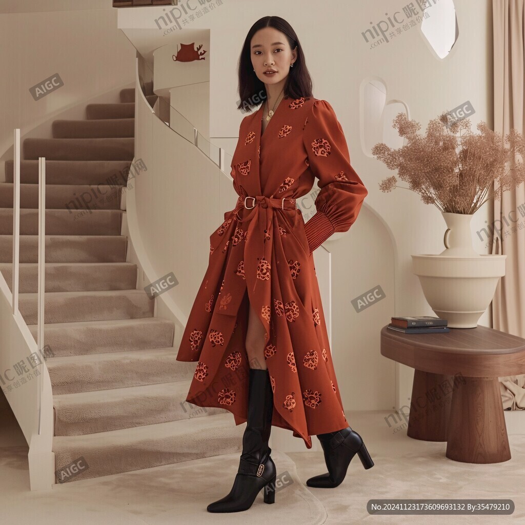 紅色復(fù)古長衫