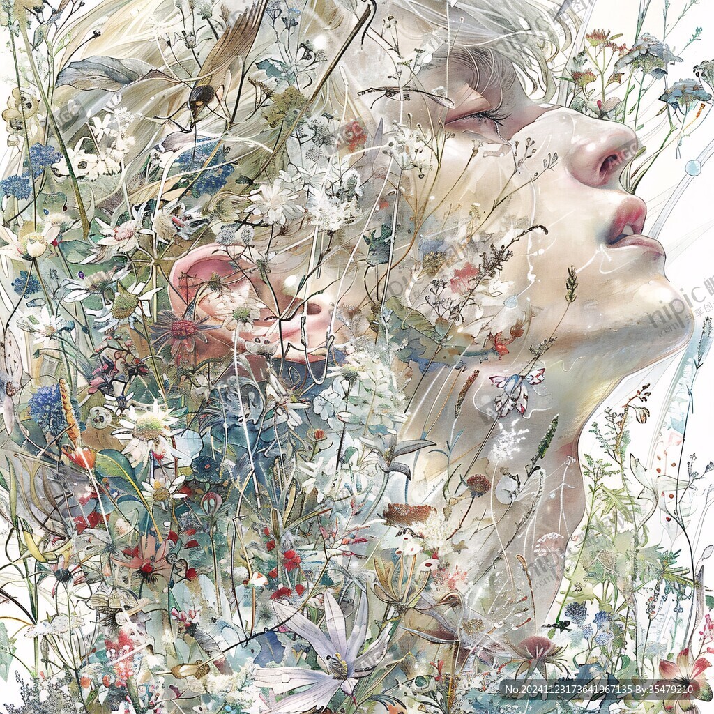 花卉少女插畫