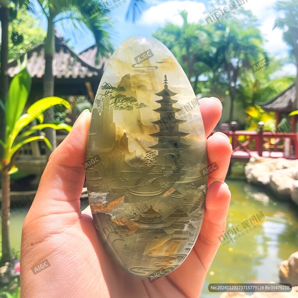 漁翁山水牌