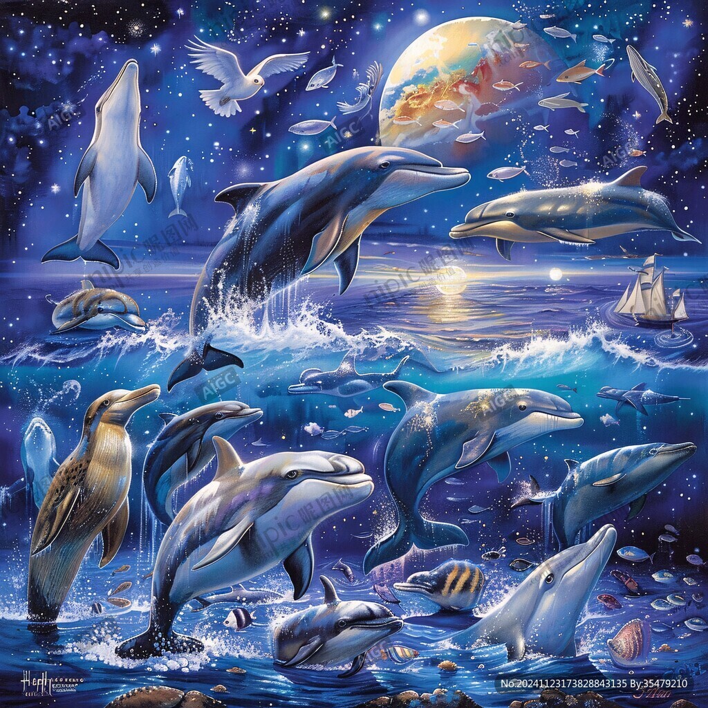 3d海豚地板畫