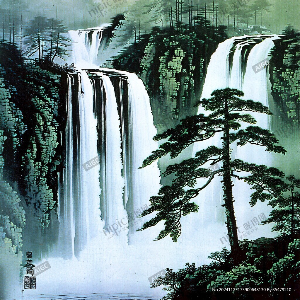 瀑布圖山水畫(huà)