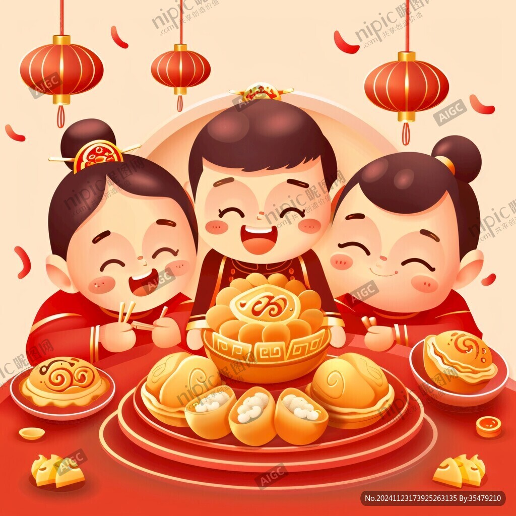 吃月餅插畫