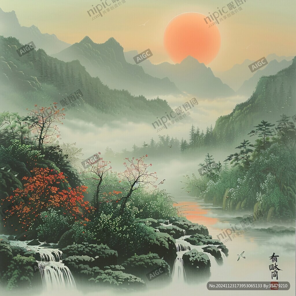 日出山水畫