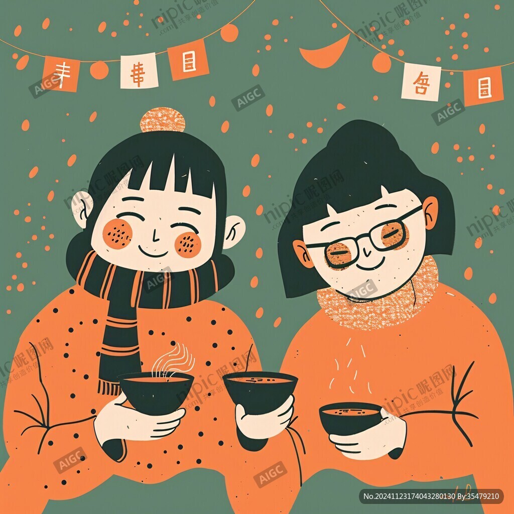 奶茶元旦插畫