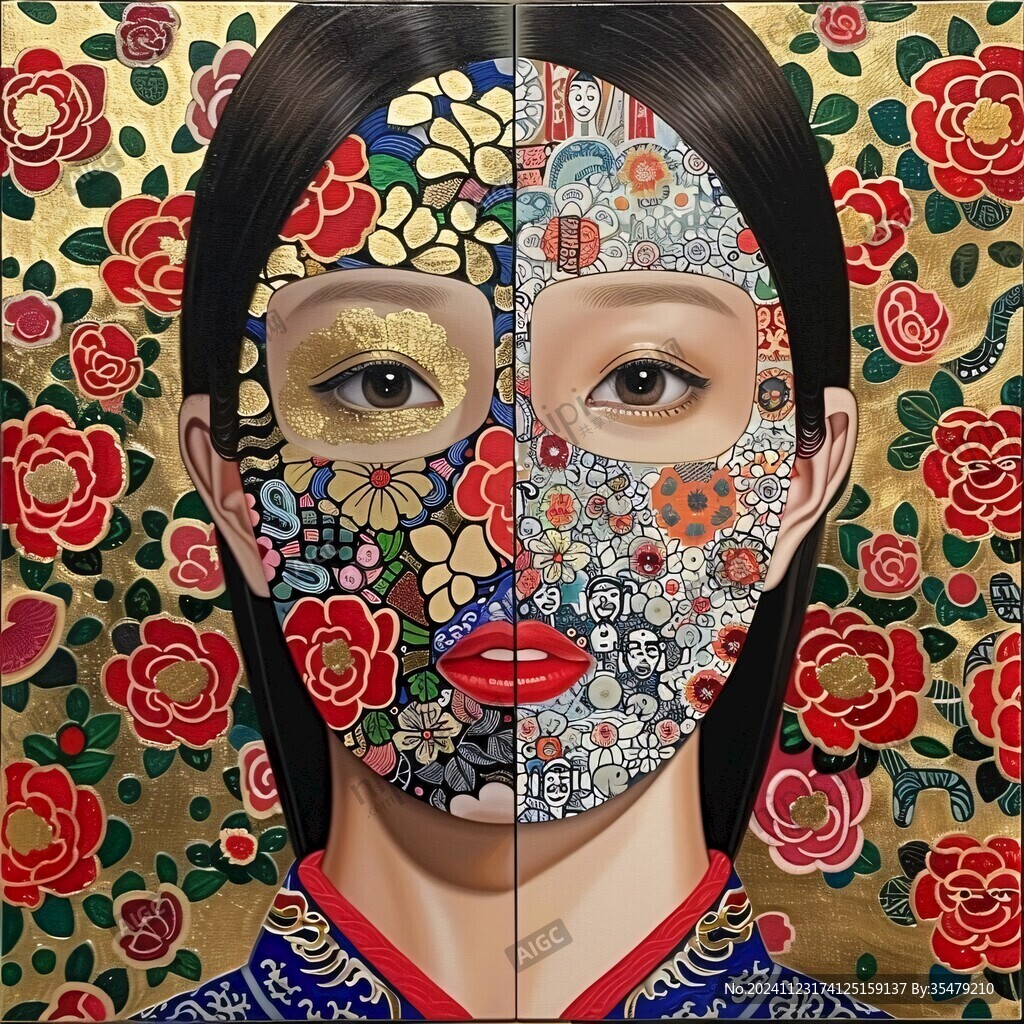 人臉色塊拼接裝飾畫