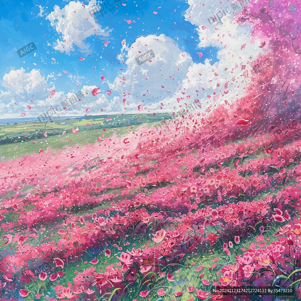 落滿紅花的草地