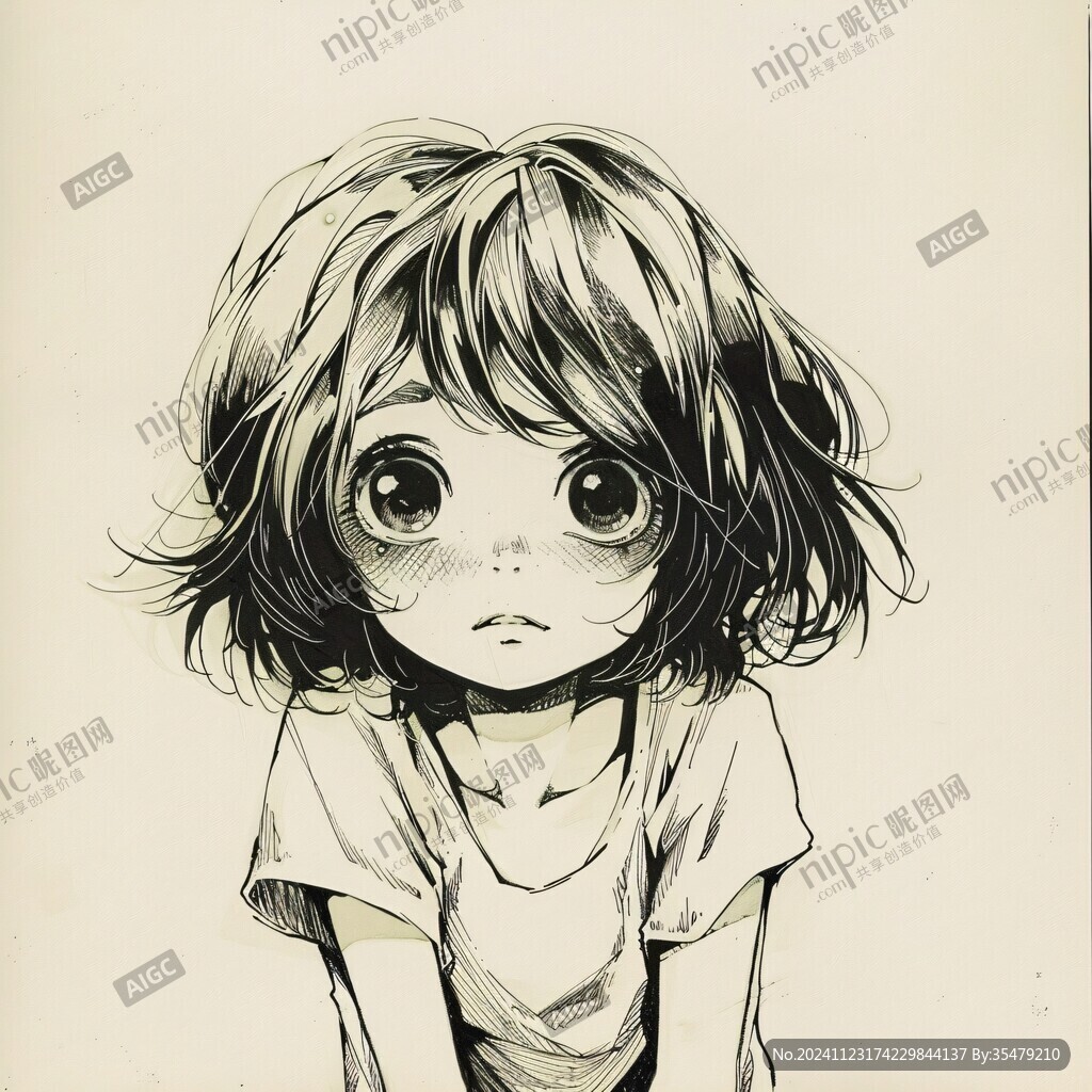 短發(fā)女孩線(xiàn)稿
