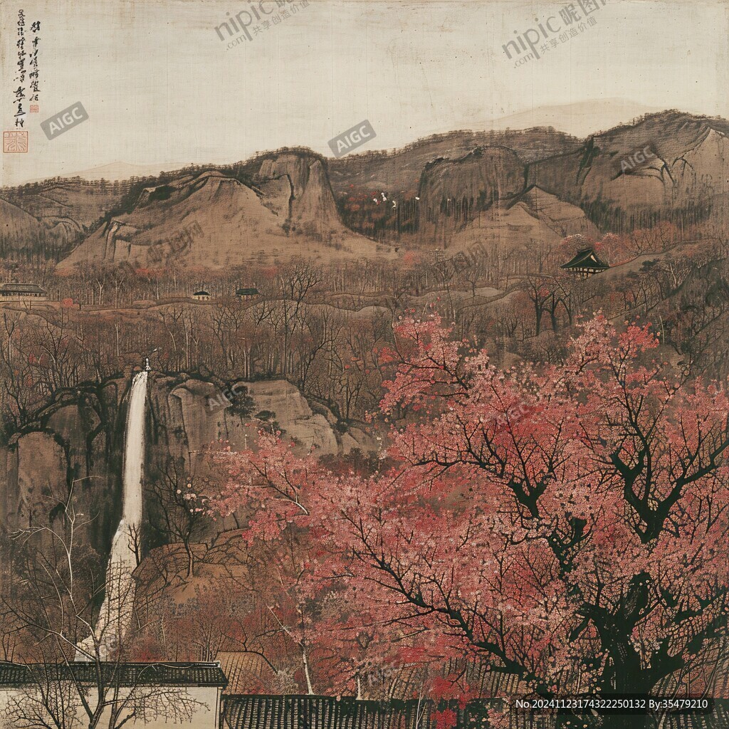 山野杏花圖