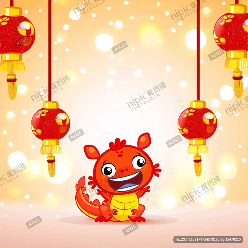 卡通龍拿燈籠